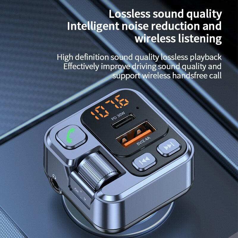 차량용 핸즈프리 블루투스 5.1 FM 송신기 키트, MP3 변조기 플레이어, 핸즈프리 오디오 리시버, 고속 충전기