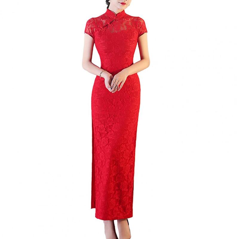 Chinese Women Traditional Dress Elegant Vintage Chinese Cheongsam Dress with Lace Patchwork Stand Collar Women's for Women