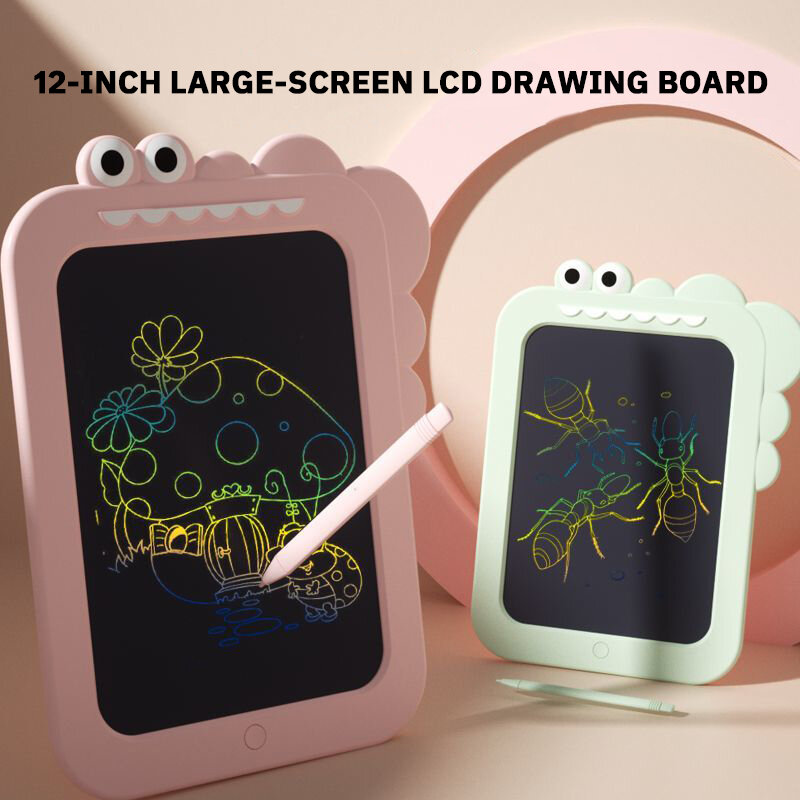 Tablette à dessin électronique avec écran LCD, dinosaure, bloc-notes, graffiti, jouets d'apprentissage, cadeaux, 12"