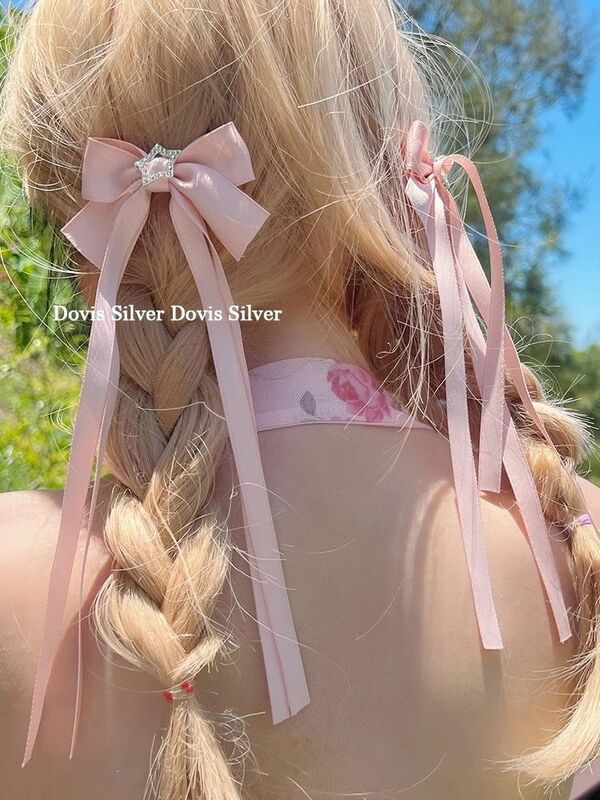2Pcs Temperament Bow Star Hair Clip Personalized Girl Trendy Sweet Side Duck Mouth Clip New Ribbon Horse Tail Hair Clip