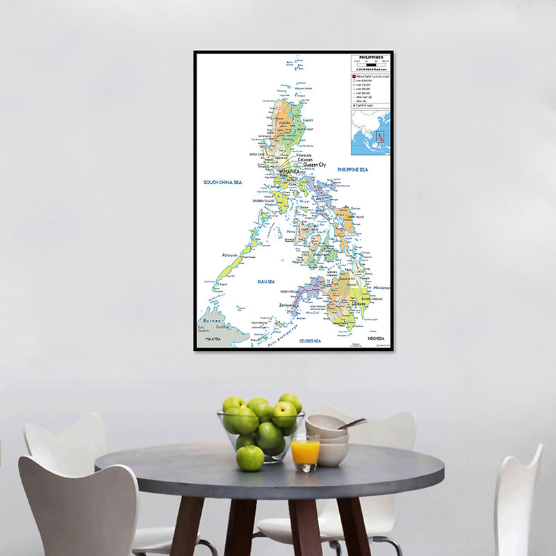 필리핀 지도 부직포 캔버스 회화 프레임 없음 포스터 벽 장식, 60x90cm, 사무용품, 홈 인테리어