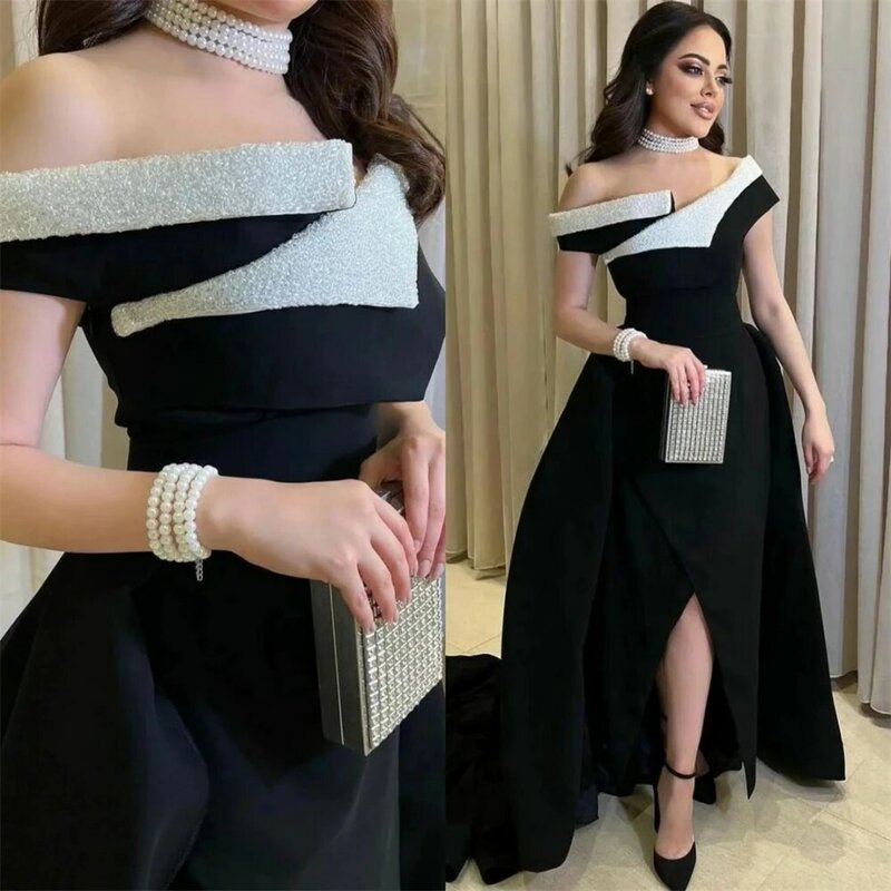 Prom Dress Evening Jersey Sequined Ruched Birthday A-line Off-the-shoulder Bespoke Occasion Gown Long DressesSaudi Arabia