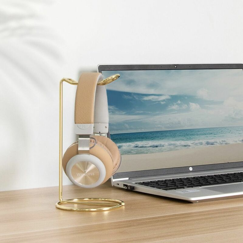 Pemegang Desktop Earphone tampilan rak gantungan sederhana mawar emas logam Headphone Organizer minimalis Headset pemegang pecinta musik