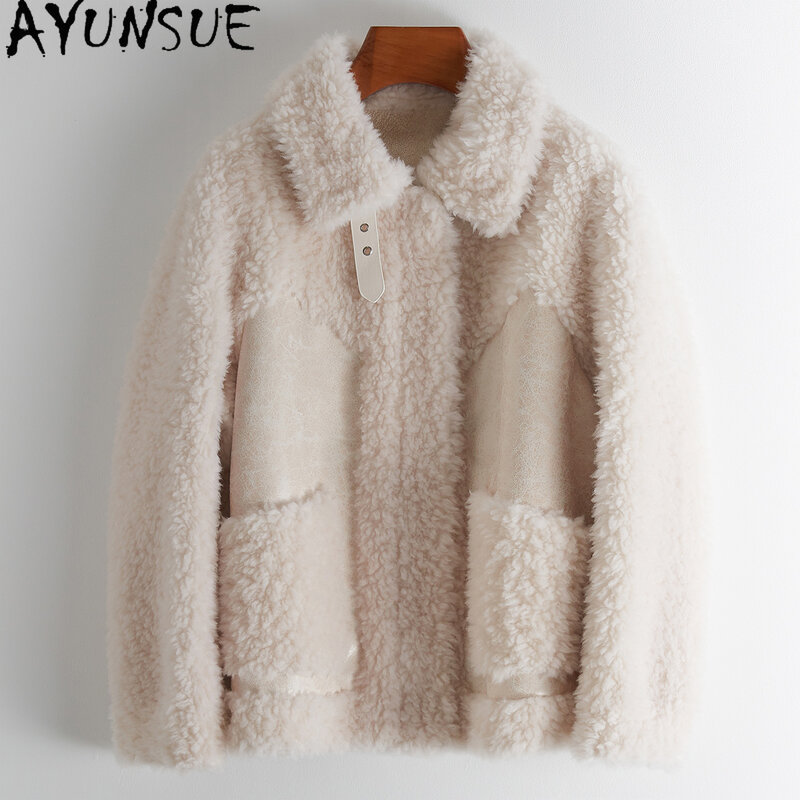 AYUNSUE 100% domba mencukur jaket pakaian wanita 2023 baru musim gugur musim dingin mantel wol kasual mantel bulu Jaqueta Feminina Inverno