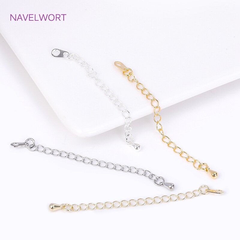 18K Gold Plated With Tag Extension Chain Brass Metal Extension Chains Connectors DIY Necklace Bracelet Jewelry Making Supplies