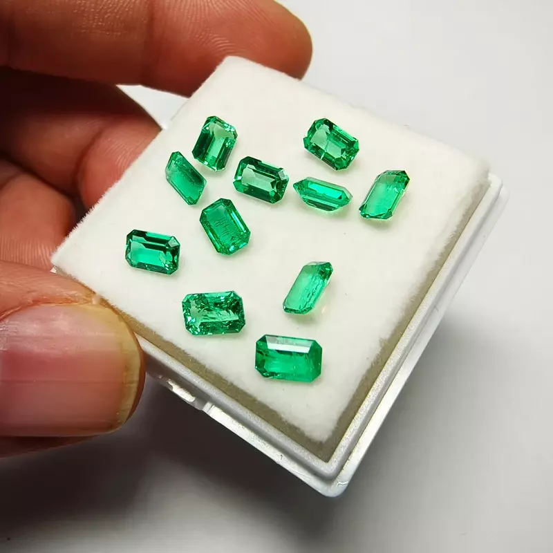 Lab Grown Columbia Emeralds Emerald Cut Hydrothermal Hand Cutting  Advanced Jewelry Making Materials 0.37-0.56ct AGL Certificate