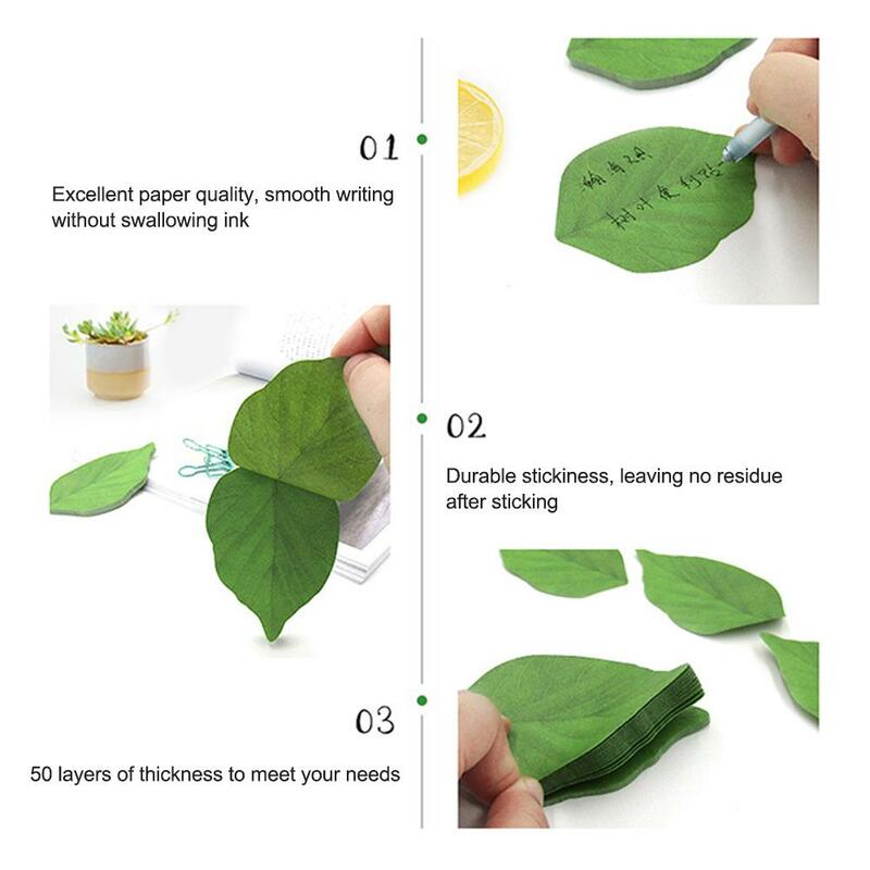 50 Sheets Simulated Leaf Notebook Message Post Self Office School Green Note Stationery Fresh Supplies Leaf Adhesive E6C6