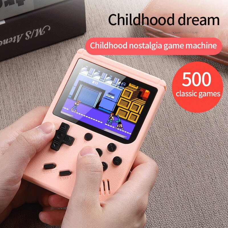 جهاز تحكم صغير محمول للألعاب الفيديو للأطفال ، 8 بت ، 3.0 بوصة ، شاشة LCD ملونة ، مشغل ألعاب ، بني في 500 لعبة