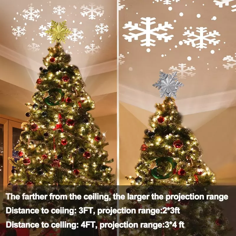 Christmas Tree Toppers With LED Rotating Projector Lights 2.4m Plug Wire LED Night Light For Holiday Decoration
