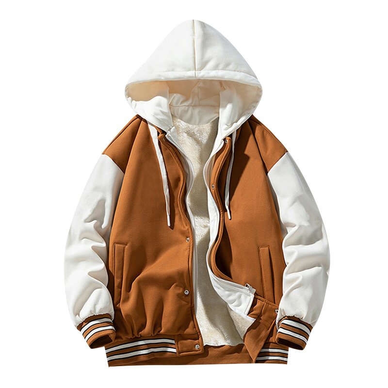 남성용 겨울 재킷, 가짜 2 피스 지퍼 후드, 따뜻하고 편안함, 두꺼운 스트리트웨어