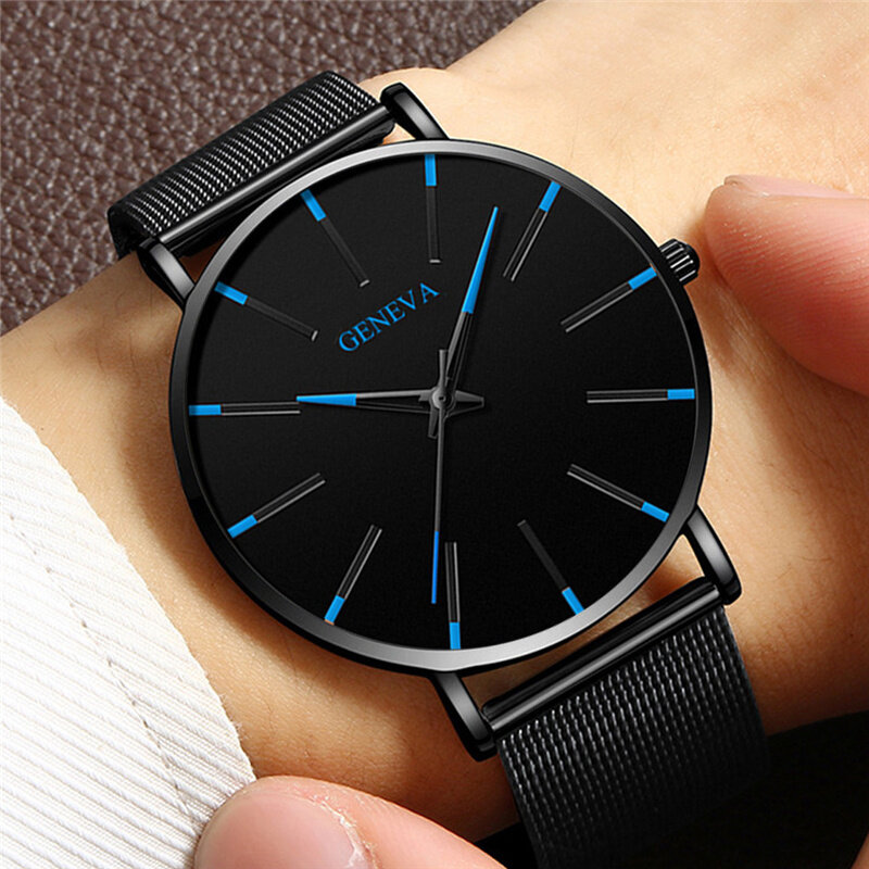 Relógio de pulso de quartzo masculino relógio de pulso de aço inoxidável ultra fino simples e minimalista