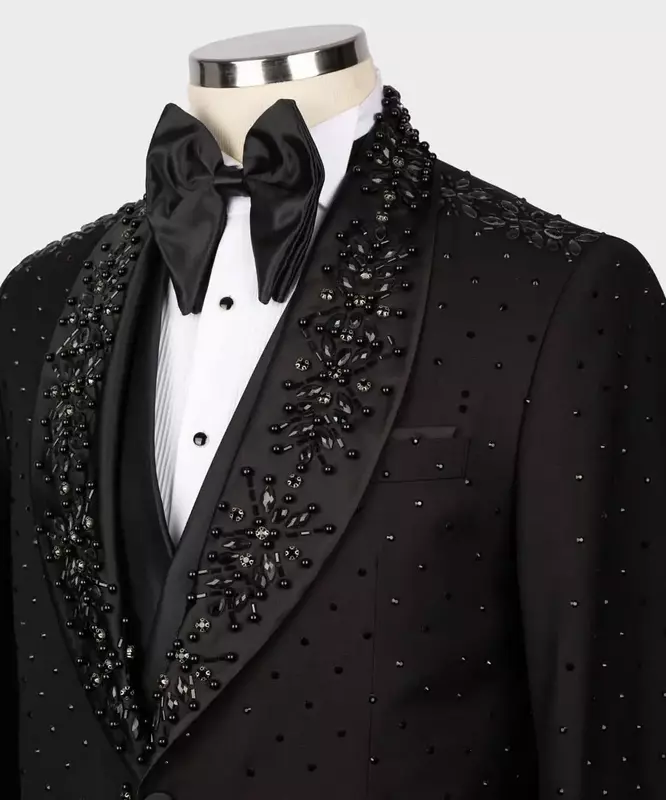 Conjunto de trajes de 2 piezas con cristales negros para hombre, chaqueta de lujo hecha a medida, esmoquin Formal para novio, boda, oficina, fiesta de graduación, abrigo