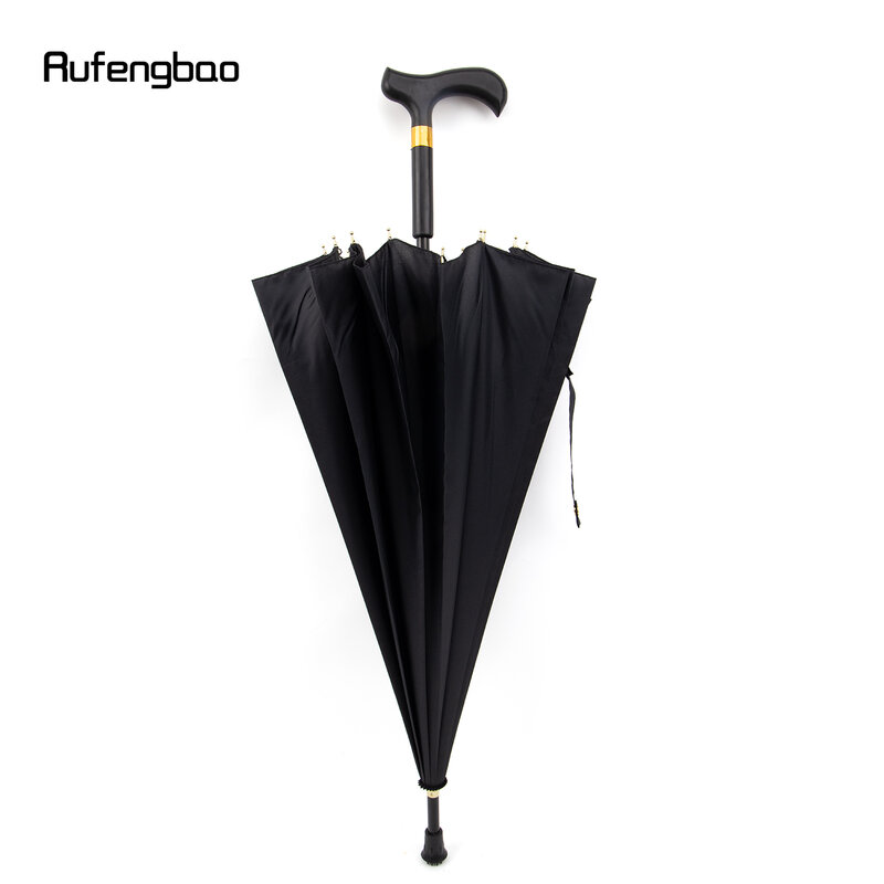 ร่มอ้อยกันลมอัตโนมัติสีดำร่มที่มีด้ามยาวขยายใหญ่สำหรับทั้งแสงแดดและฝนตกไม้เท้าขนาด86ซม.