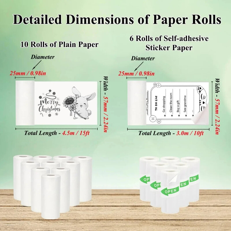 Thermo drucker papier Thermo aufkleber papier 16 Rollen Mini für tragbare Mini-Drucker 57x25mm für verschiedene Tinten lose Aufkleber drucker