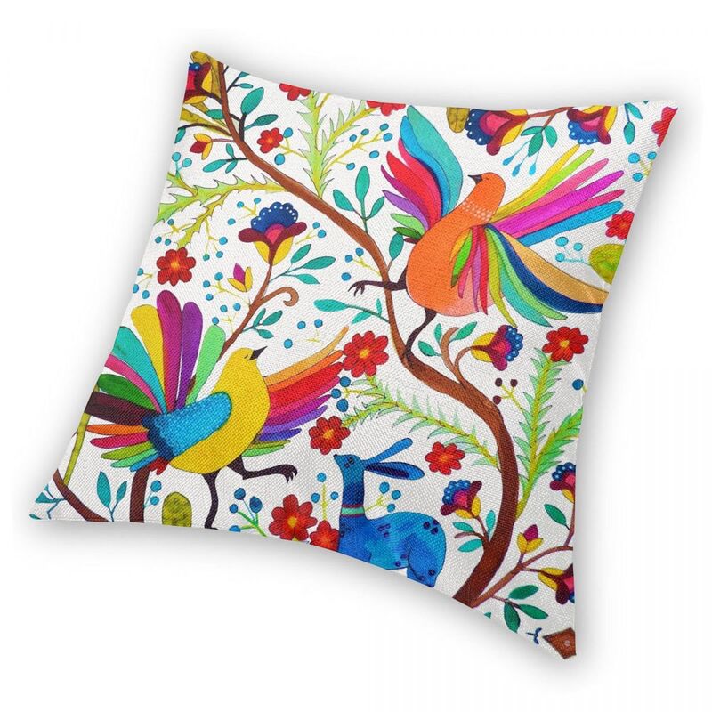 Funda de almohada cuadrada con flor de pájaro Tradicional Mexicano, funda de cojín de poliéster, lino, terciopelo, estampado, cremallera, decorativa, sofá, asiento