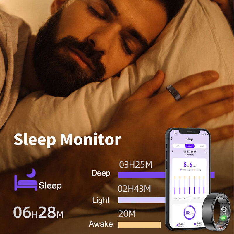 Smart Ring Männer Frauen Herzfrequenz Blut Sauerstoff Schlaf Gesundheit Monitor Sport Aktivität Fitness Tracker Ring R02 für Android iOS