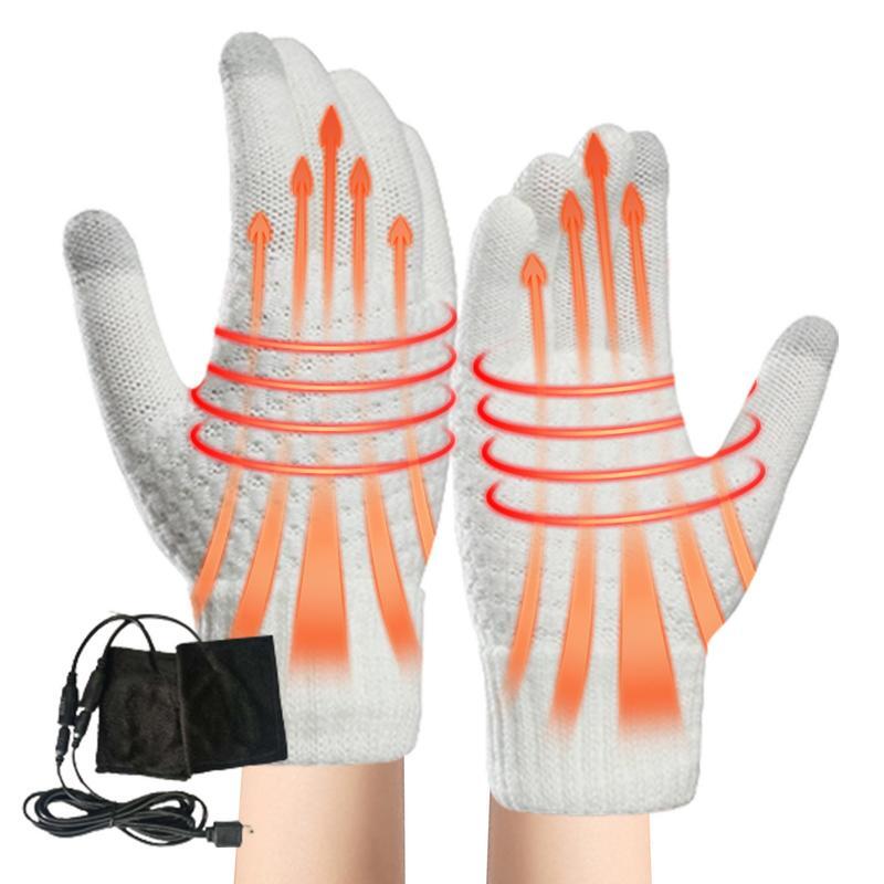 Sarung tangan pemanas, sarung tangan pemanas bertenaga USB beludru, sarung tangan tangan hangat musim dingin layar sentuh Jacquard rajut untuk luar ruangan