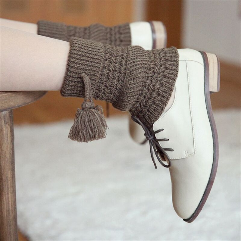 Meias de malha elástica para mulheres, Ankle Warmer, Crochet Tassel Leg Warmers, Meias quentes de inicialização