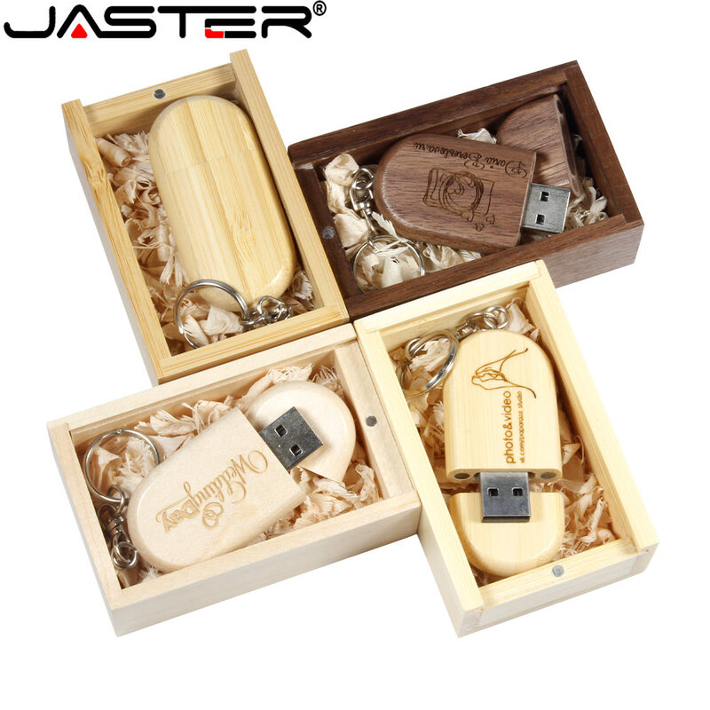 JASTER Wooden USB Flash Drives 128GB 64GB Free custom logo Memory stick Pen drive 32GB 16GB USB 2.0 stick 8GB 4GB Creative gift