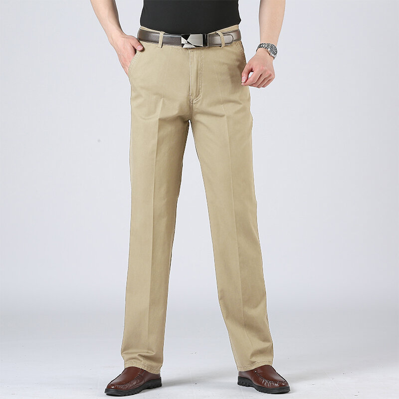 Codzienne codzienne codzienne spodnie męskie odzież do pracy w jednolitym kolorze wiosenne letnie stylowe proste, dopasowane spodnie z zamkiem i guzikiem