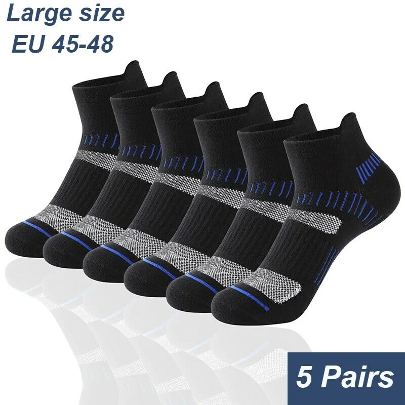 5 par Plus Size męskie skarpety sportowe bawełna wysokiej jakości wchłaniające pot i dezodorant skarpety sportowe płytkie usta męskie Meias