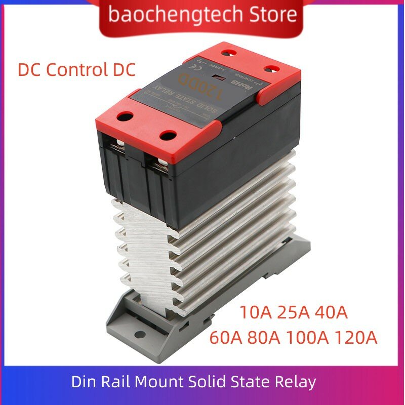 Relé de estado sólido SSR 10DD 25DD 40DD 60A 80A 100A 120 10 25 40 Amp montaje en Riel Din, Control de CC SSR con disipador de calor monofásico