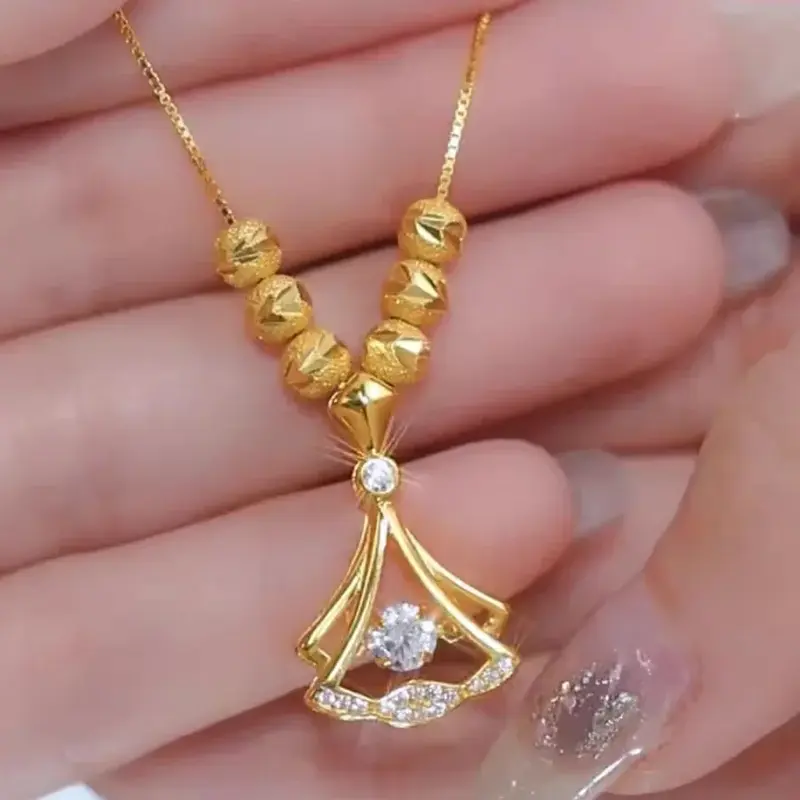 女性と男性のための葉の形をしたペンダント付きネックレス,上質な宝石,シンプルなネックレス,18Kゴールド,ジルコン