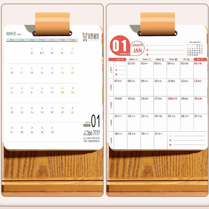 Деревянный Настольный календарь с откидной крышкой, новый год 2024, список дел, мини ежемесячный Настольный календарь с держателем для ручек, органайзер для расписания