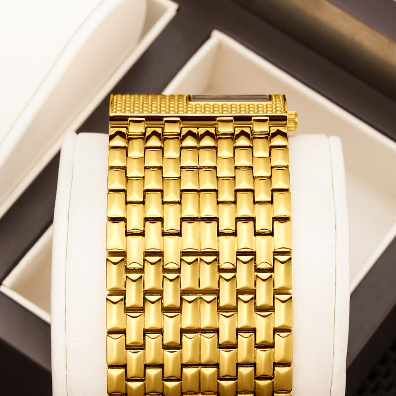 YaLaLuSi-Relógio de quartzo com caixa para mulheres, cor dourada, galvanizada, chapeamento iônico, elegante, estilo lindo, quente, novo, 2024