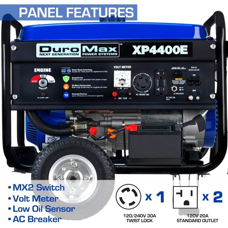 DuroMax XP4400E Generator portabel, bertenaga Gas-4400 Watt listrik mulai berkemah & RV siap, 50 negara disetujui, biru/hitam