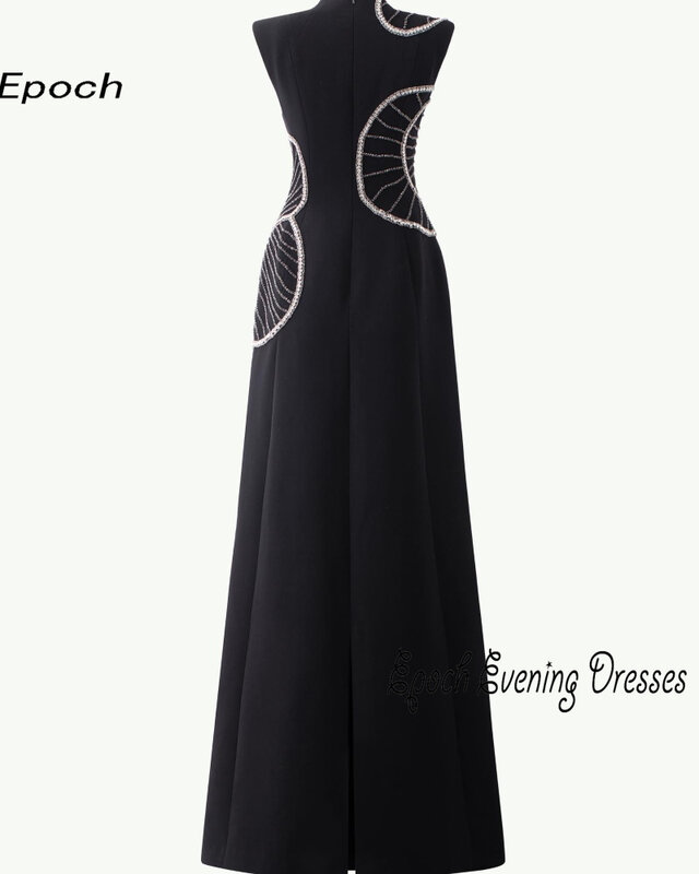 Vestido de noite elegante com decote em o para mulheres, vestido de cristal reto sexy preto, luxuoso e elegante, novo