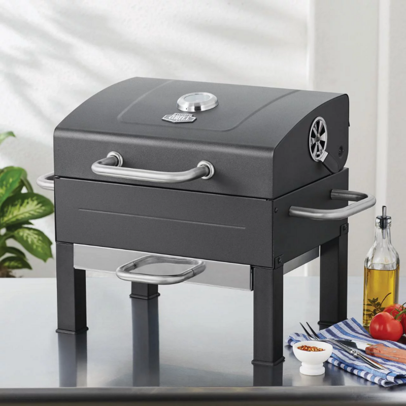 Expert Grill Premium Portable Charcoal Grill, Black and Stainless Steel,Easy Cleanup.