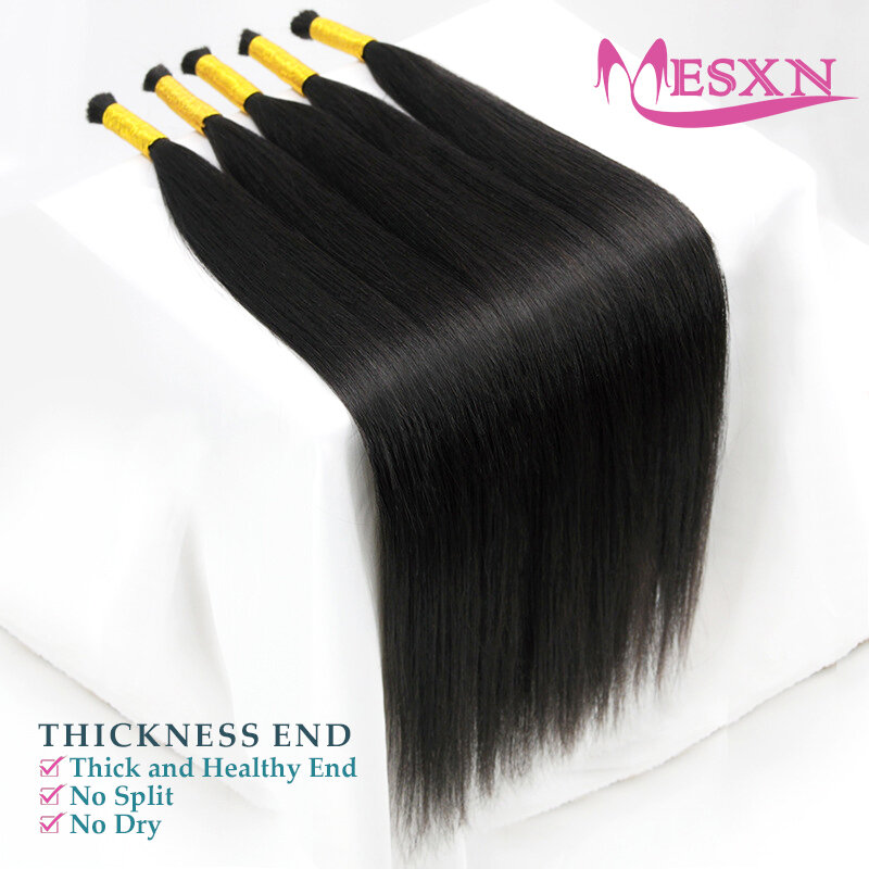 MESXN-Bulk Extensões de cabelo humano para mulheres, 100% cabelo natural real, preto, marrom, loiro, 613 cores, cabelo para salão de beleza, 16-24in