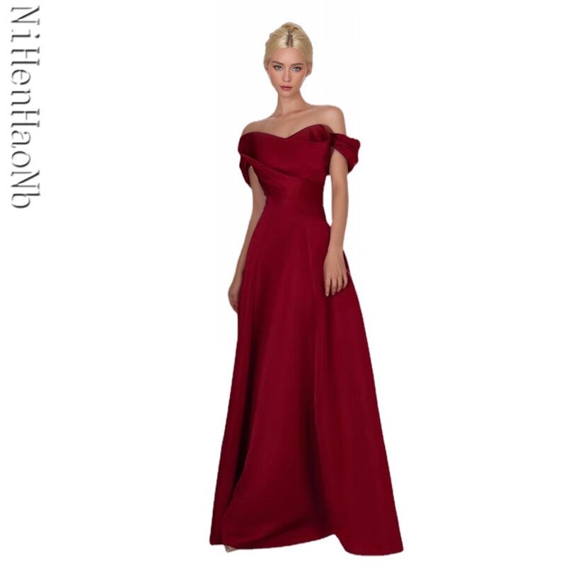 Robes de soirée A-Line en satin rouge pour femmes, robes de Quinceanera, col bateau, hors de l'initiative, robe de cocktail élégante