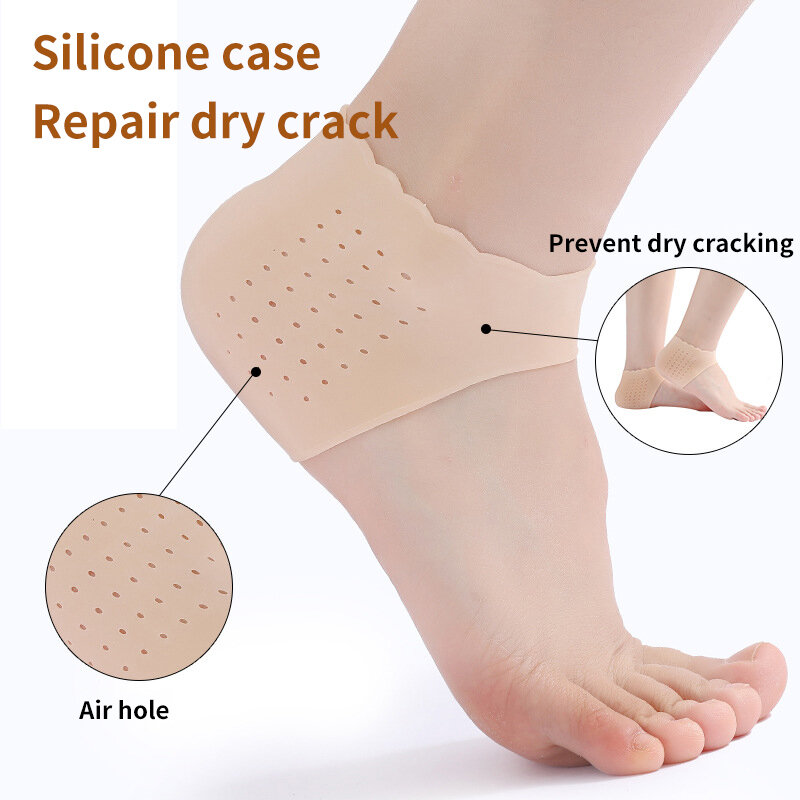 Meias do silicone para o cuidado dos pés, 1 par, hidratação, salto do gel, peúgas finas com furo, pé rachado, proteção de pele, ferramenta do cuidado do pé