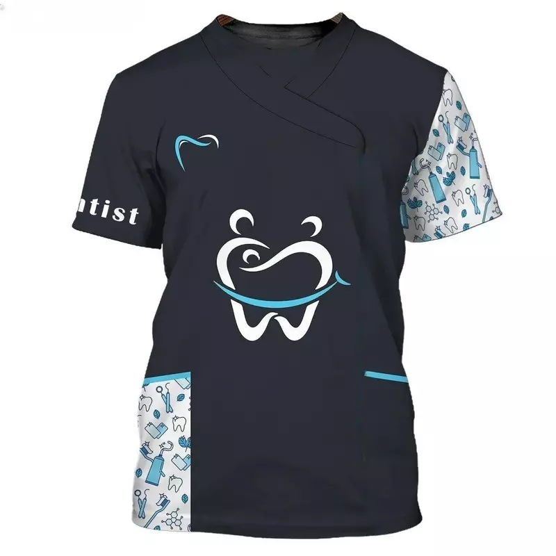 Dentist Cosplay Fun Work Clothes Can Be Customized Name Crewneck Short Sleeve Personality T-shirt Hip Hop Men And Women's Tops