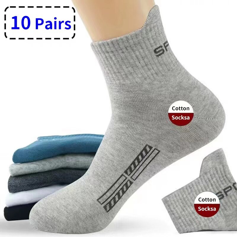 Chaussettes longues respirantes décontractées pour hommes, chaussettes en coton, chaussettes de sport de course, grande size38-45, nouveau lot de 10 paires, haute qualité