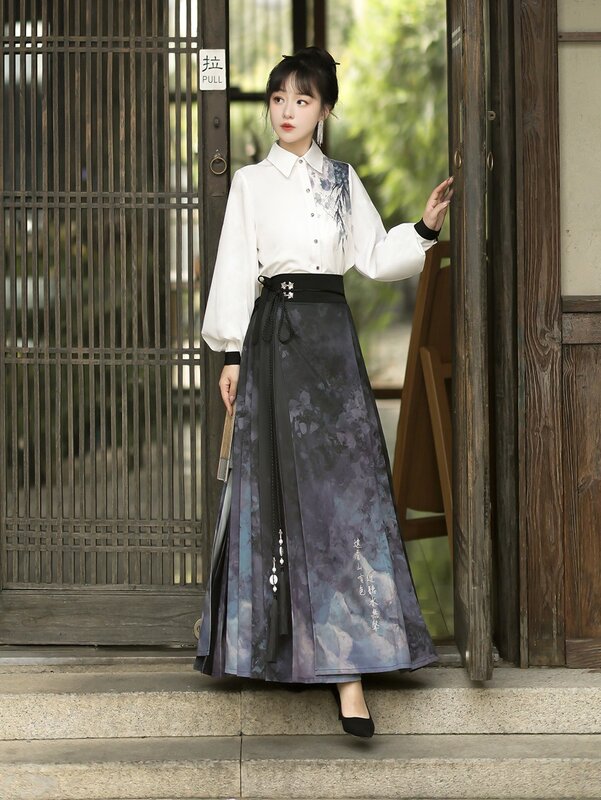 Conjunto de falda con cara de caballo de estilo chino, diseño 2024 original, Hanfu pintado, retro para trabajar, puede usar camisas Han element, nuevo