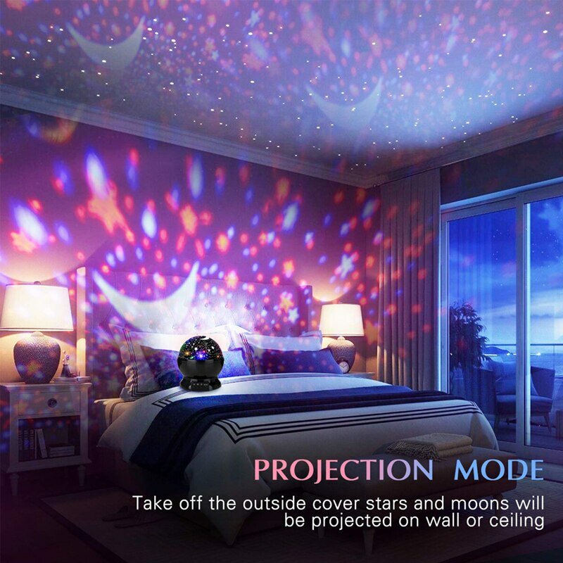 Lampu proyektor berbintang lampu malam lampu galaksi langit bulan berputar lampu rumah kamar tidur dekorasi lampu bintang lampu Natal untuk hadiah anak-anak
