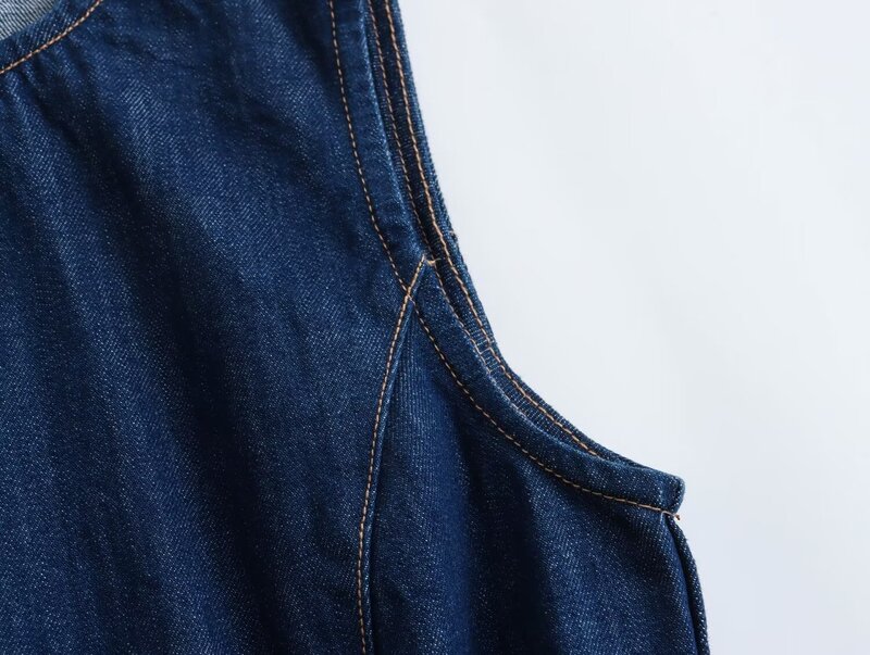Vestido jeans retrô em tecido feminino, Joker, divisão lateral, design com zíper, gola O, sem mangas, casual, nova moda, 2022, 2024