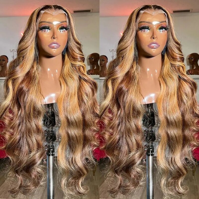 Perruque Lace Front Wig Body Wave Brésilienne Naturelle, Cheveux Humains, Ombrés, 13x4, 13x6 HD, à Reflets, pour Femme