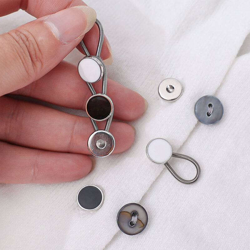 2Pcs Metal Collar Buttons Couture Extenders Elastic Button Extender Neck Extension for Shirt Dress Coat Adjustable Waist Buckle
