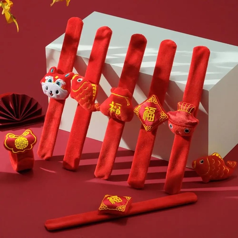 Pulsera de pana de decoración de Año Nuevo para niños, anillo a presión de estilo chino, regalo para niños y niñas