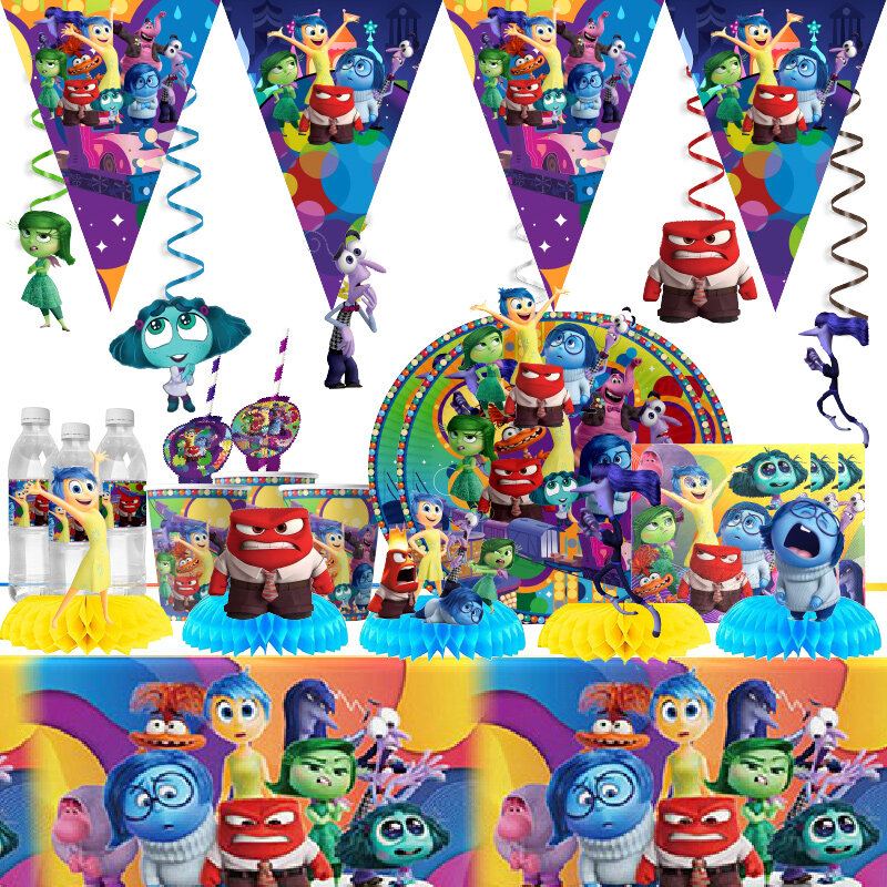 Disney Inside Out Theme Cool Party Paper Cups Banner Tablecloth Disposable Tableware Set For Kids Birthday Decoration Supplies