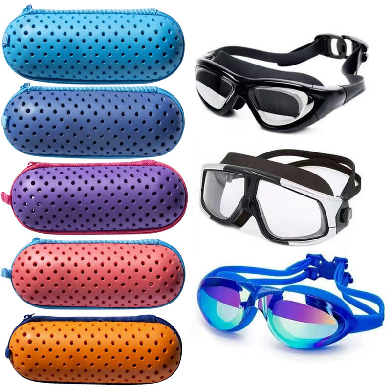 علبة حماية نظارات السباحة مزودة بمشبك وفتحات تصريف ، علبة نظارات إيفا ، محمولة ، جيدة التهوية ، للرجال والنساء والأطفال