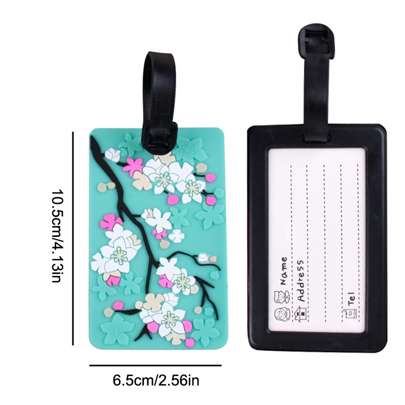 Etiqueta de equipaje con flores de pegamento suave de PVC, cubierta de tarjeta, etiquetas de nombre, soporte de dirección de identificación de maleta, bolsa de pase de embarque, colgante, accesorios de viaje