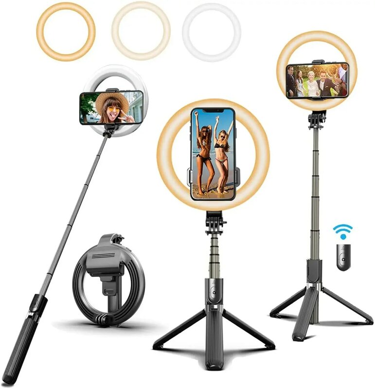 Neuer heißer Verkauf 6 Zoll LED Ring Licht Selfie Stick mit ausziehbarem Stativ Ständer l07 Live-Stream Füll licht Handheld tragbar