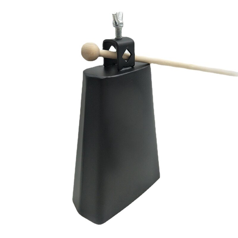 2 X 8 Inch, Manual Percussion Cowbell With Wooden Sticks For Drum Set, Sports, Home, Farm, Black