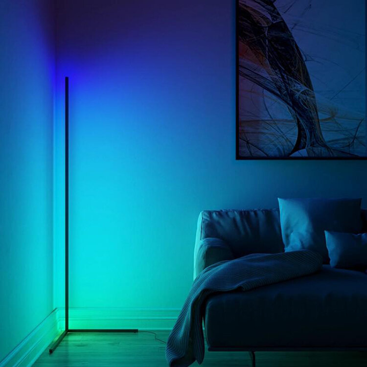 Lampadaire d'angle sur pied avec trépied pour chambre à coucher, LED intelligente RVB, lampadaires modernes minimaux, offre spéciale, 2021