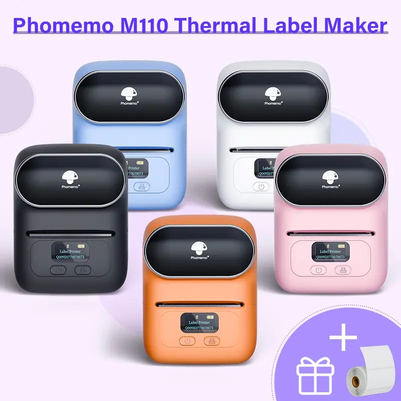 Phomemo เครื่องพิมพ์ฉลากไร้สายด้วยความร้อนแบบ M110สติกเกอร์บลูทูธแบบพกพาเครื่องพิมพ์ฉลากบาร์โค้ดเครื่องพิมพ์แบบ DIY